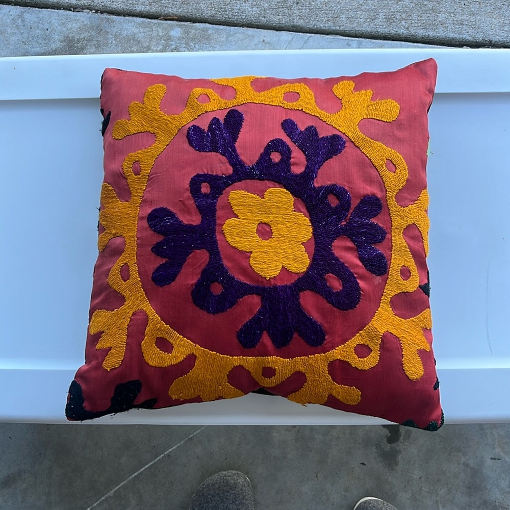Antique handmade silk pillow cover